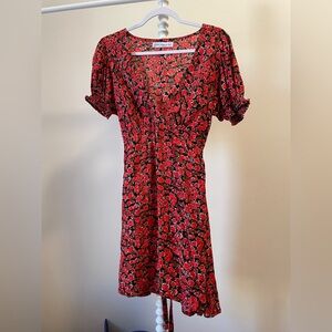 Faithfull the Brand Red Black Mini Puff Sleeve Floral Dress 4 Summer Spring